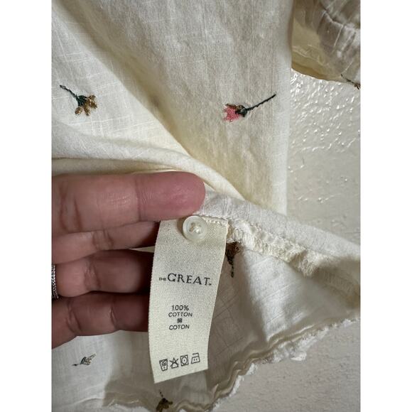 The Great. Fluter Sleeve Chime Top Womans Small Cream Embroidered - Picture 9 of 9